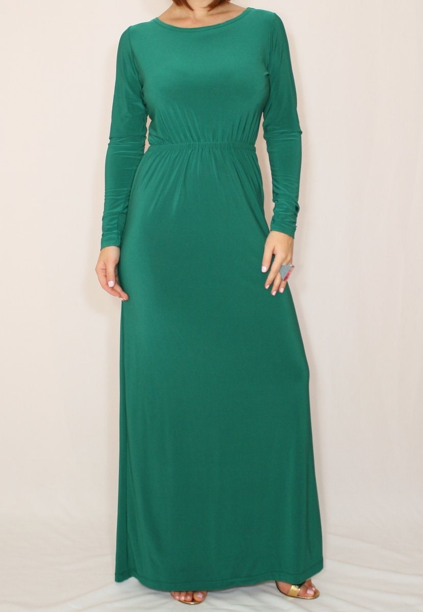 Emerald green long sleeve maxi dress black