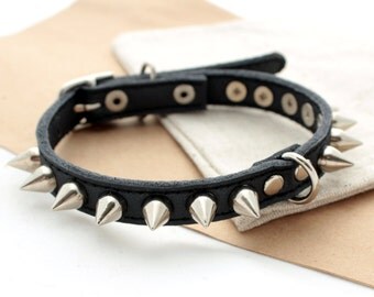 Spikes Leather dog collar dog Cat Puppy collar studs and spikes collar small dogs collars Leather collars Different Sizes XS S M