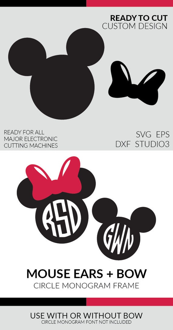 Download Mouse Ears Circle Monogram Frame Bow SVG EPS DXF Ai