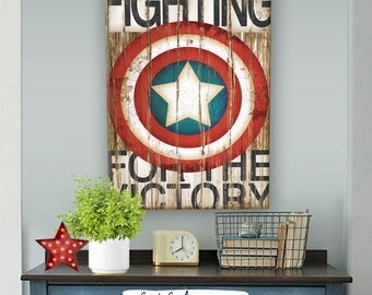 Captain America Art Print -Comic Art, Vintage, Home, Wall Decor -Superhero, Avengers, Children, Men, Women-Red, White, Blue, Brown, Black
