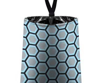 Car Trash Bag // Auto Trash Bag // Car Accessories // Car Litter Bag // Car Garbage Bag - Honeycomb light grey black aqua // Car Organizer