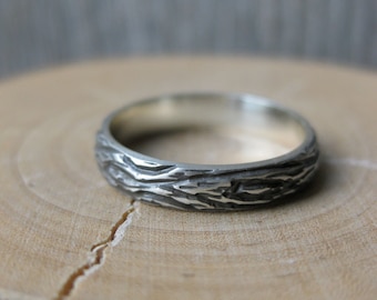 wood grain wedding ring PLYWOOD sterling silver SET faux bois