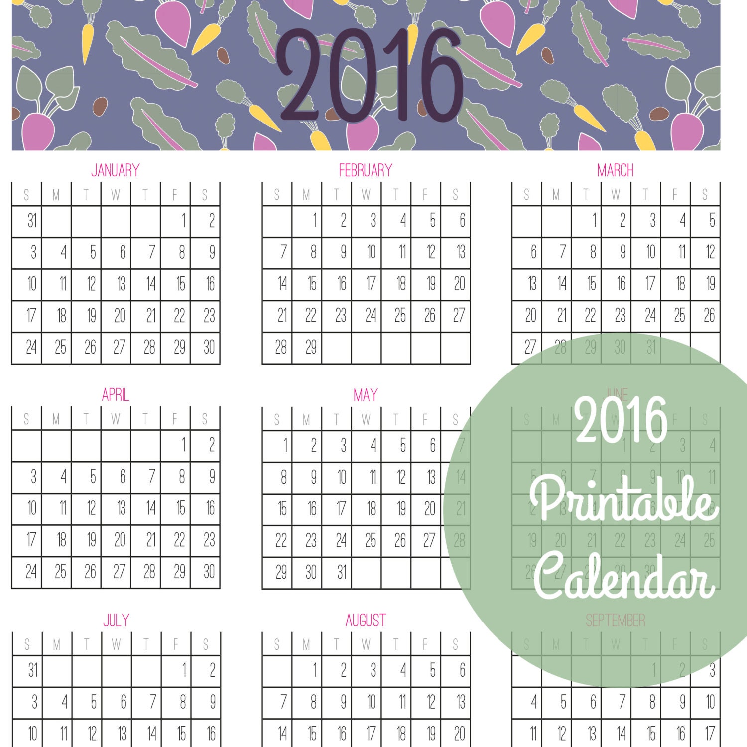 2016 year at a glance calendar pdf printable download by