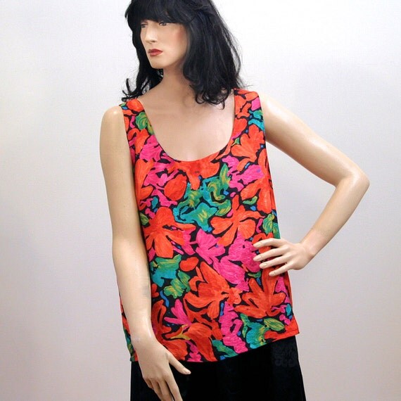 Kapowee 80s Top Bright Neon Floral Tank Hot by MorningGlorious