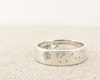 Sterling Silver Ring - Dandelion Ring - Jewelry - Wish Ring - Engraved Ring - Flower Ring - Stocking Stuffer - Gift - Gift for Her - I Wish