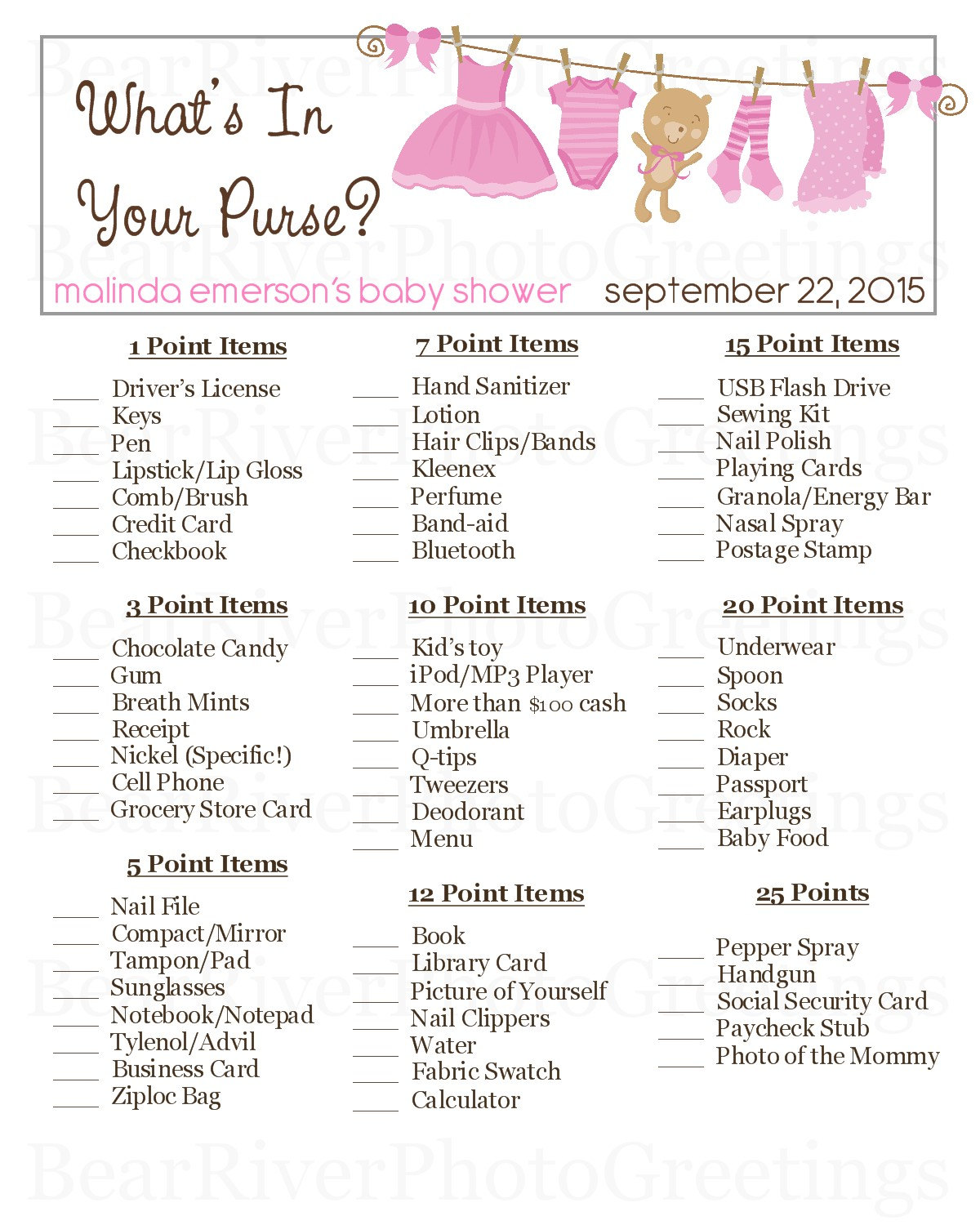 What S In Your Purse Baby Shower Game Printable