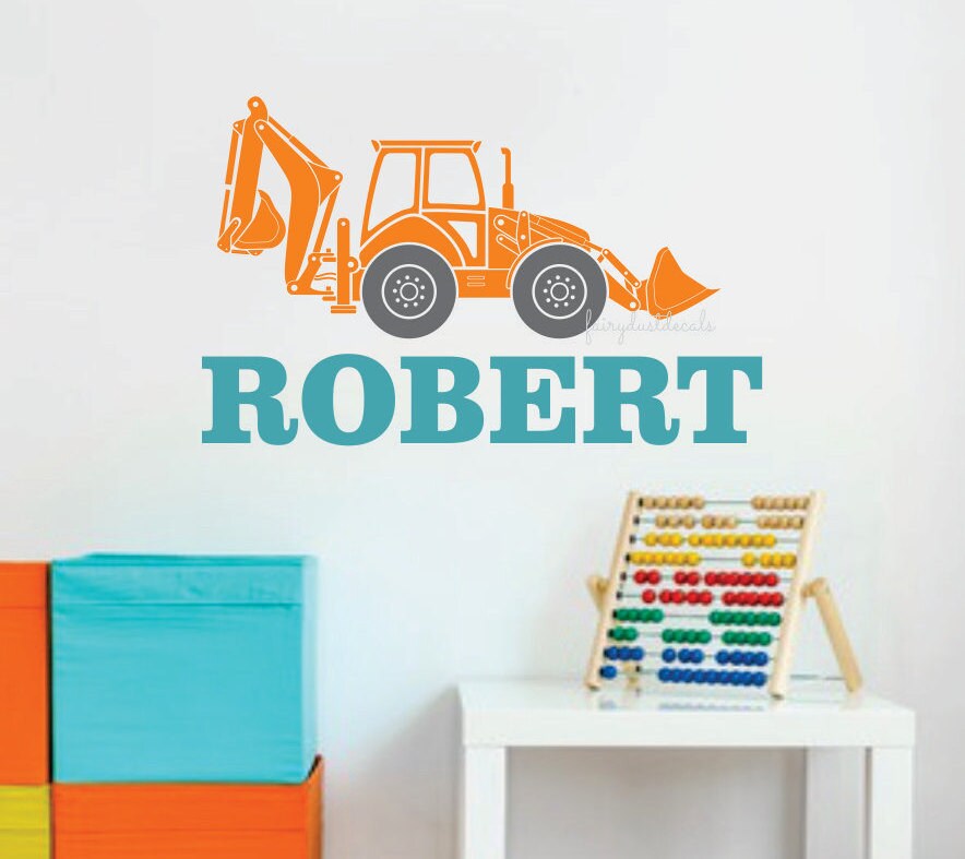 Bulldozer with Boy Name Wall Decal construction wall decals