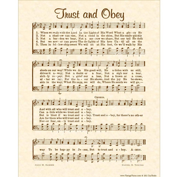 Trust And Obey Hymn Wall Art Custom Christian Home Decor