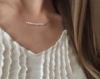 Gold Pearl Bar Necklace, Delicate Gold Pearl Necklace, Gold Filled, Bridesmaid Gifts, Gold and Pearl Necklace, Gold Layering Necklace, SGC1