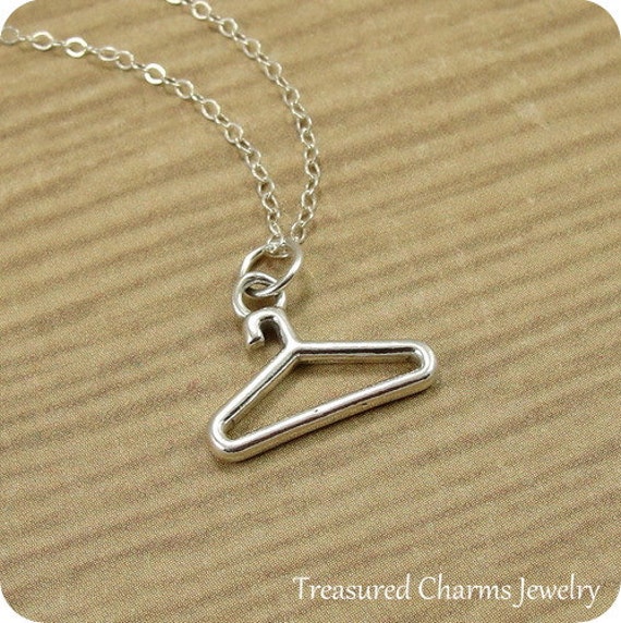 Clothes Hanger Necklace Sterling Silver Coat Hanger Charm on