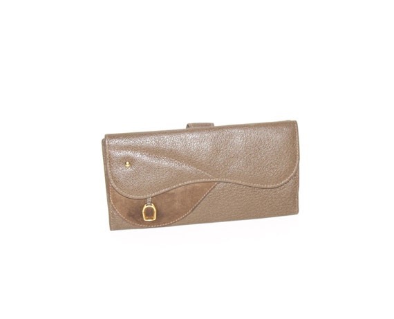 GUCCI Vintage Wallet Brown Pebbled Leather Suede Bi-Fold