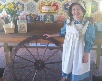 Pioneer Dress with Pinafore and Bonnet Sizes 2-14