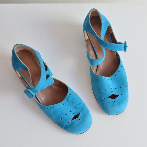 Vintage ROMEO GIGLI blue suede shoes / 6.5