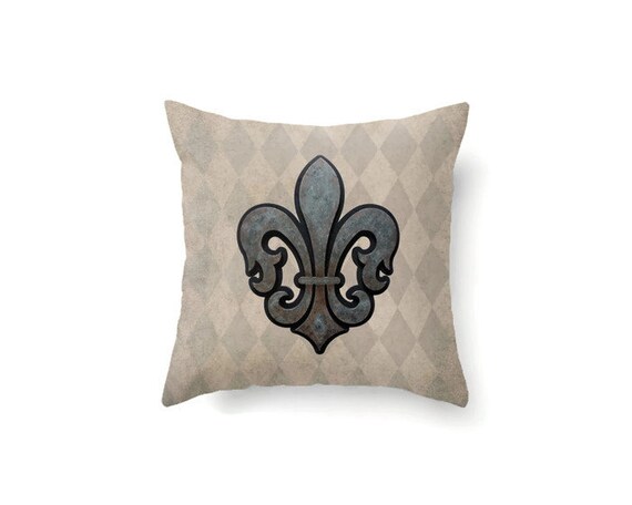 French decor, Fleur de Lis pillow, throw pillow cover, rustic decor, vintage style, fleur de lis ...