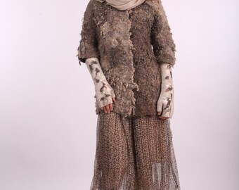 Wool felted coat jacket - Natural fleece -- Ready to Ship now