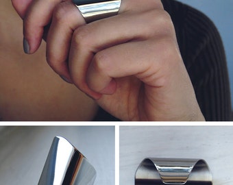 3cm wide statement ring / stainless steel ring cuff / polished mirror finish / cuff ring / wide tube ring / oval ring edgy ring / long ring