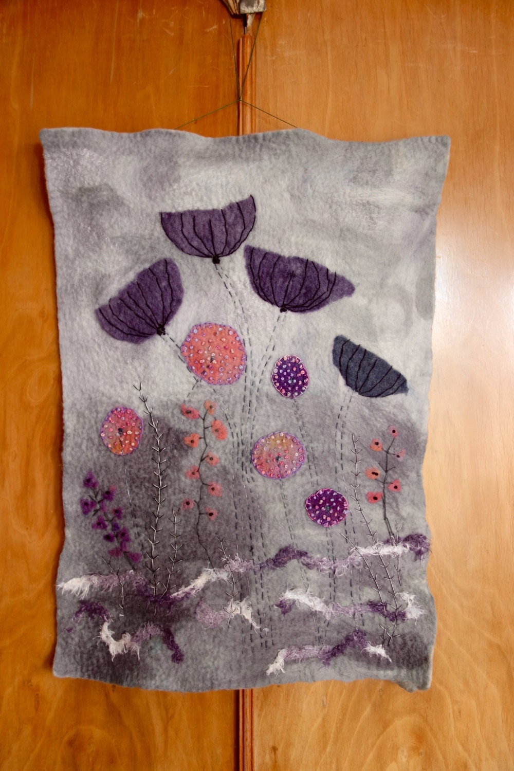 felted embroidered wall hanging wet felted wall art