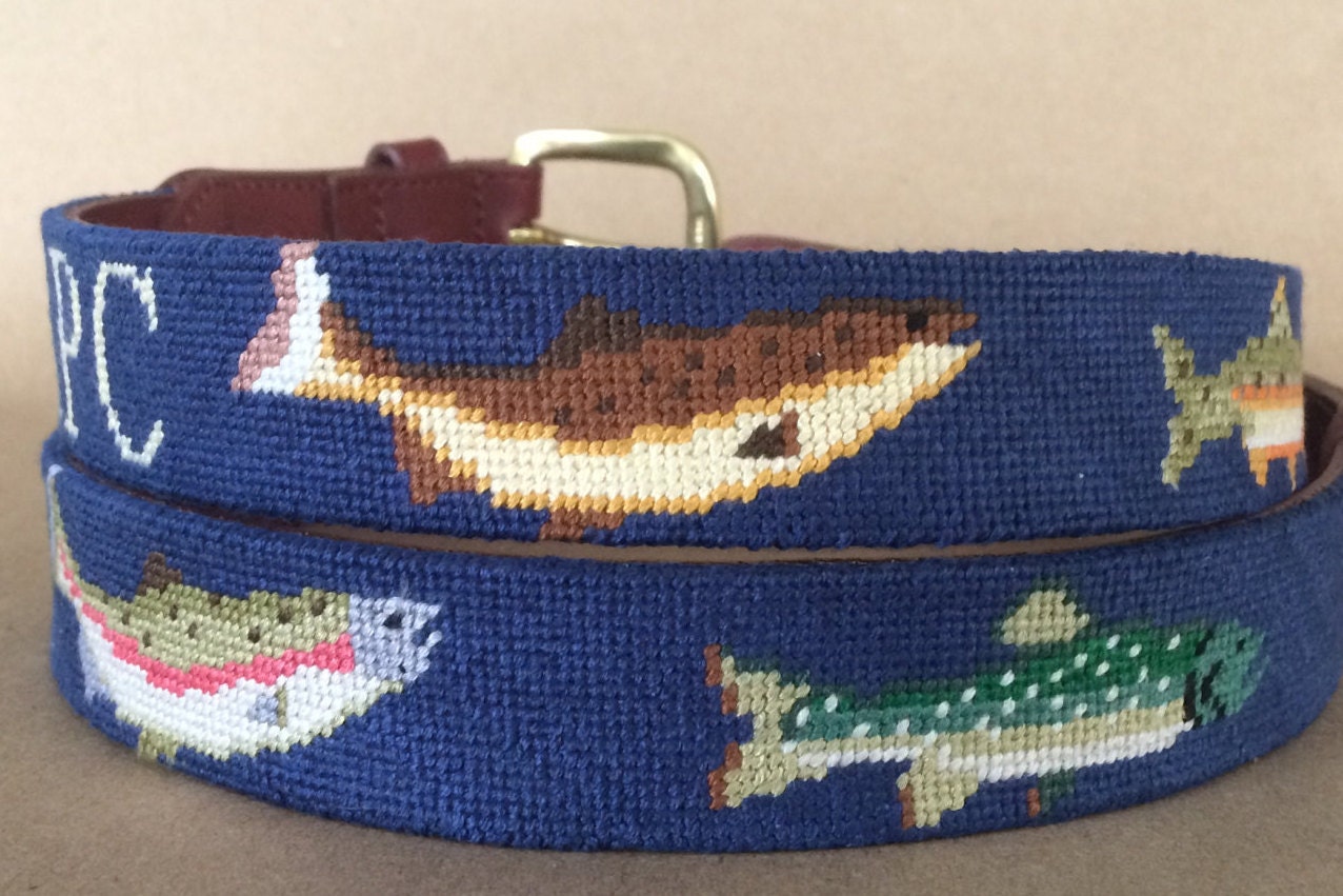Trout Fishing Needlepoint Belt