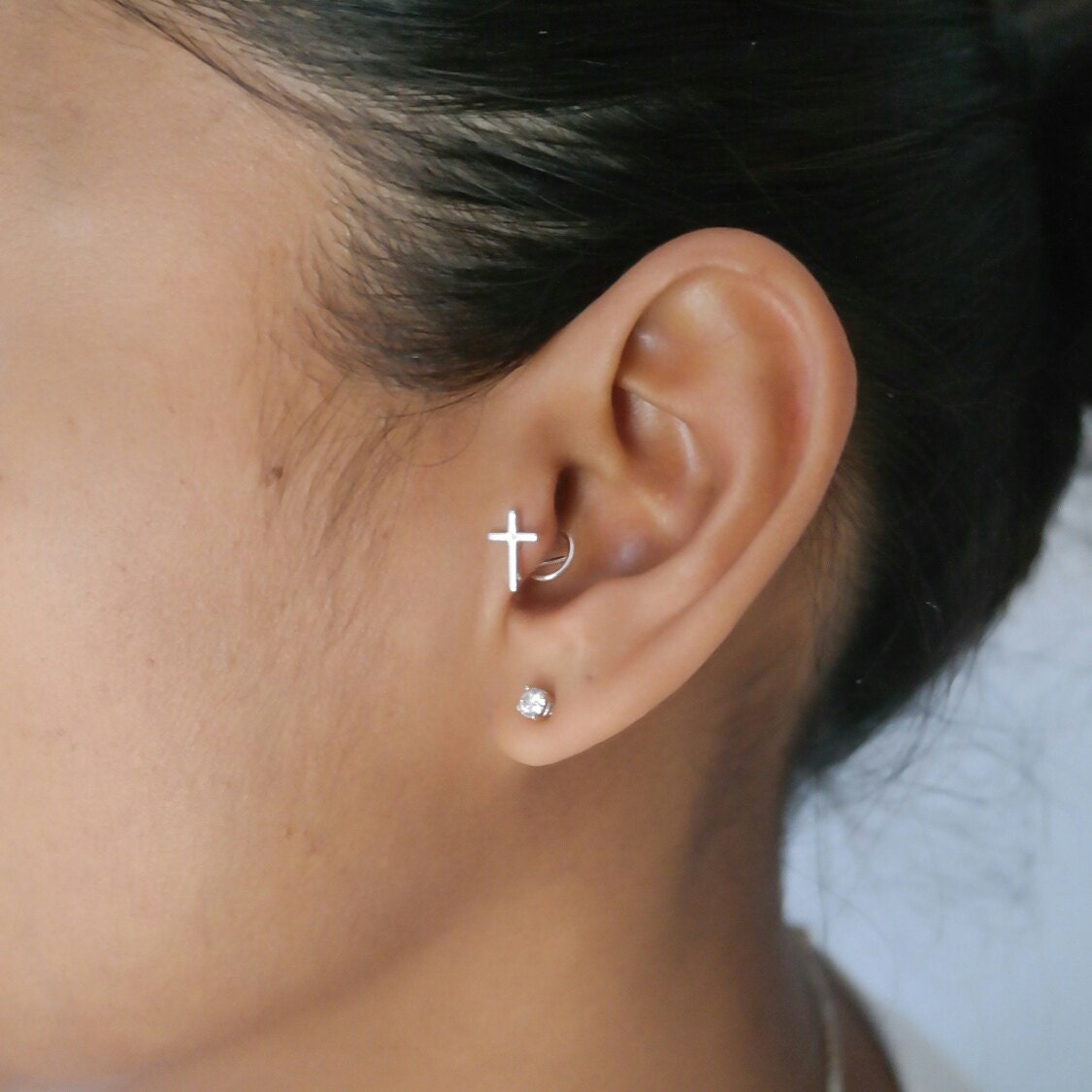 Tragus Earring Sterling Silver Cross Religious Christian God
