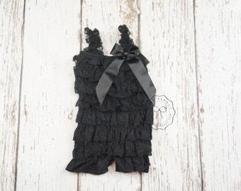 Petti lace romper- Lace Romper - Black Lace Romper - Girls Romper - Baby Romper - Ruffle Romper - Lace Dress - Baby Outfit