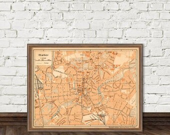 Kharkov map - Kharkiv old map print - Map of Kharkov (Ukraine) - archival reproduction