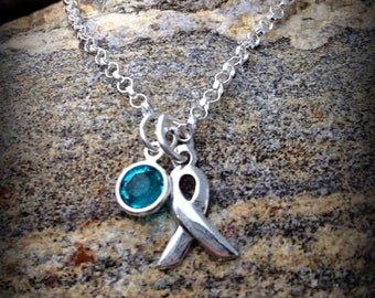Cancer Awareness Jewelry - Ovarian Cancer Necklace - Cancer Ribbon Jewelry - Cancer Treatment GIft Ideas - The Charmed Wife - Charm Necklace