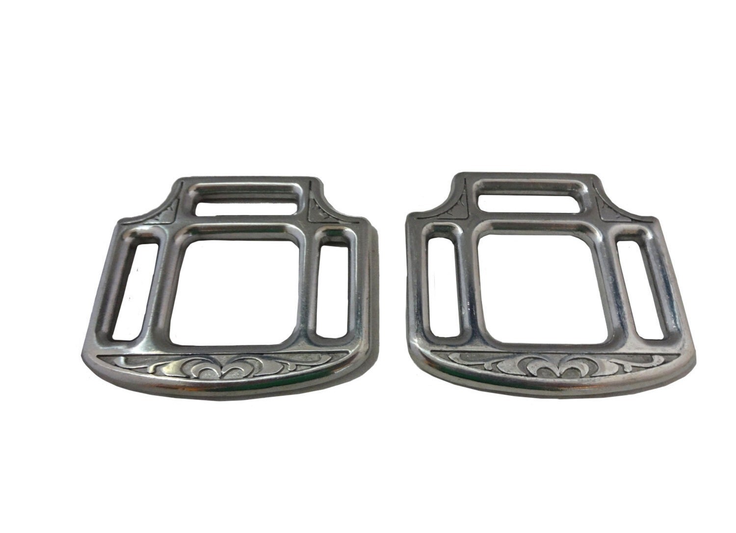 Jeremiah Watt Pair 3Way Halter Squares Engraved Stainless Steel Horse