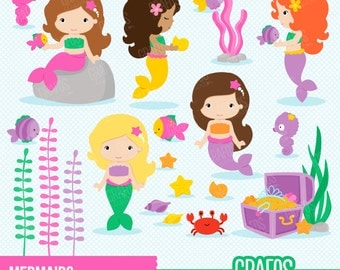 MERMAIDS - Digital Clipart Set, Mermaids Clipart, Summer Clipart ,Princess Clipart.