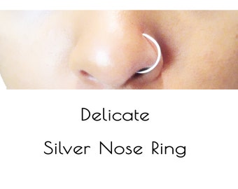 Fake Silver Nose Ring, Sterling Silver Fake Nose Ring, Delicate Nose Ring Hoop, Faux Nose Ring, No Pierce Nose Ring, Gift Under 15