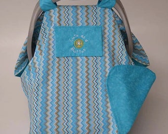Baby Car Seat Cover READY TO SHIP Infant Car Seat Canopy Cute As A Button Turquoise Baby Car Seat Cover Peek-A-Boo Window