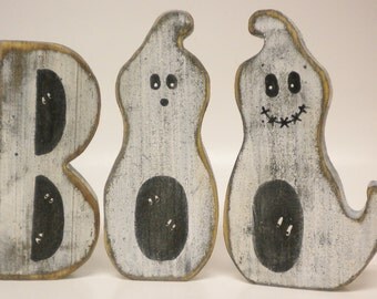 Boo Block Letters Ghosts - Made To Order, Primitive Ghosts, Halloween Decor