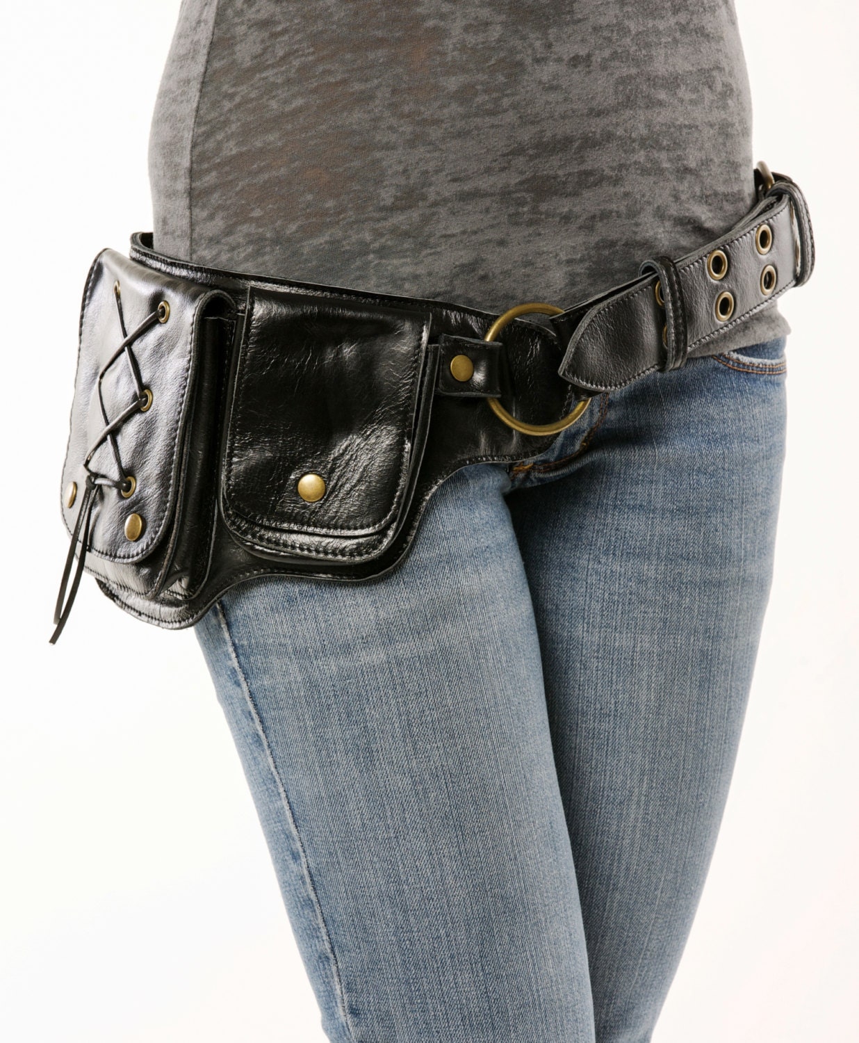 Hip Pack Lace Design Leather Utility Belt Black Great