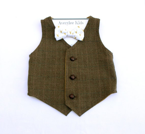 Boys Brown Tweed Plaid Vest Brown Vest for Boy's by AveryleeKids