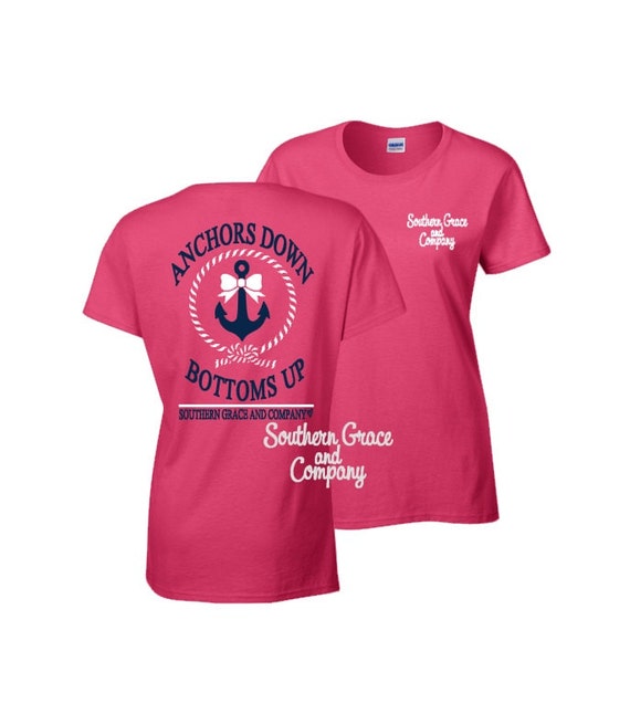 Short Sleeve Anchors Down Bottoms Up Tshirt. by SouthernGraceAndCo