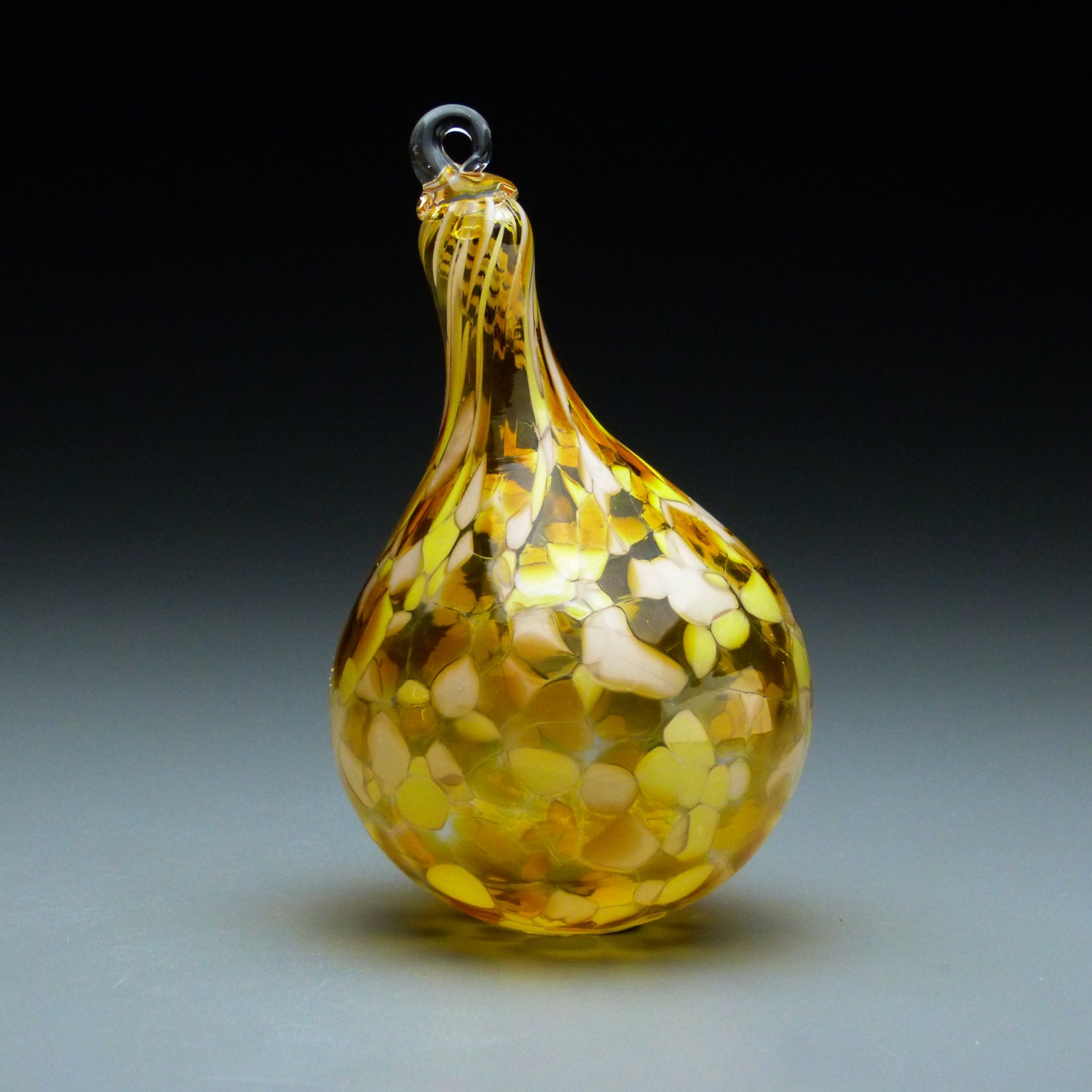 Hand Made Blown Glass Teardrop Christmas Ornament In Tones Of 