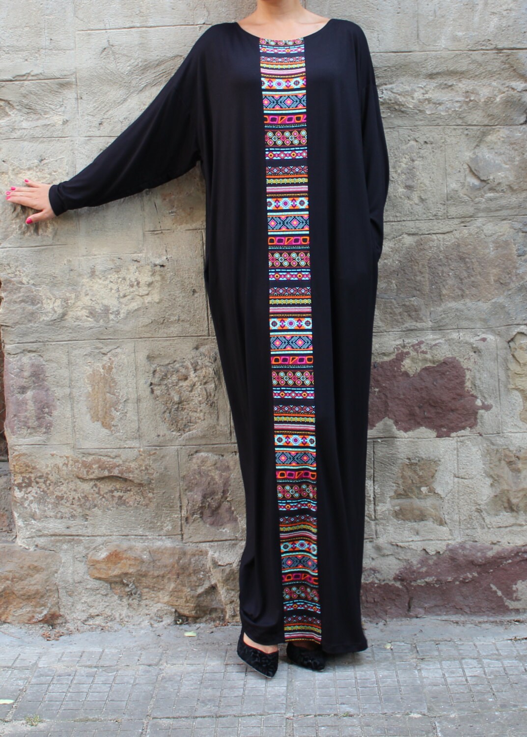 Black caftan Maxi dress Plus size dress kaftan Abaya