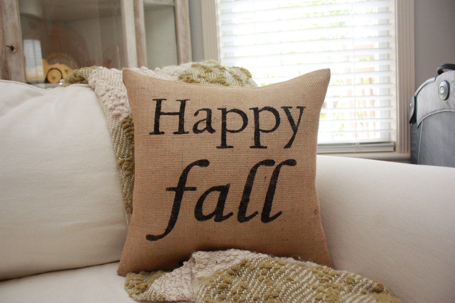 Burlap Pillow Happy Fall Autumn Decor Fall Pillows