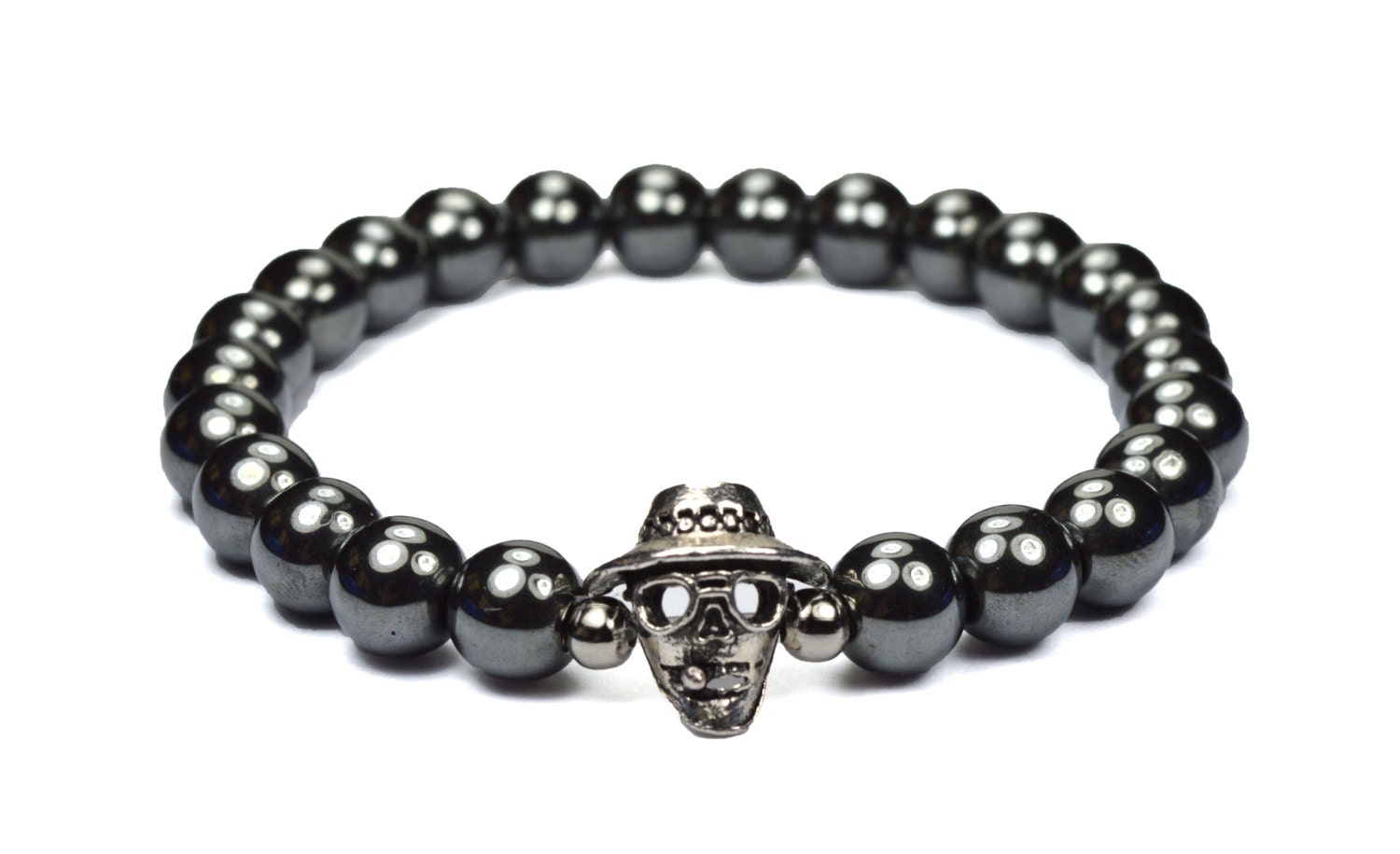 Mens's Hematite Skull Bracelet. Mens Gemstone Healing