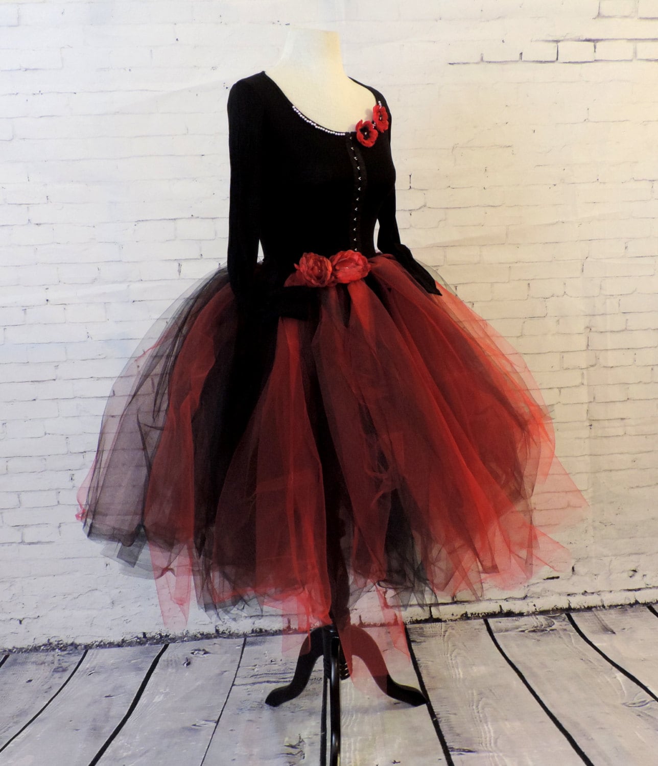Adult tutu dress halloween costume red and black tulle dress