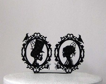 Wedding Cake Topper - Halloween Wedding Cake Topper, Skeleton Cameo Wedding Cake Topper
