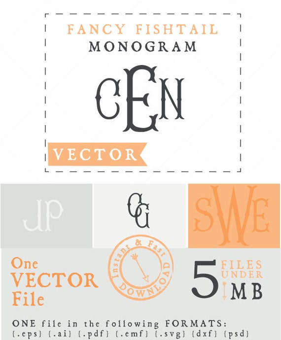 Download Fancy Fishtail Monogram Files VECTOR Alphabet/Font: by ...