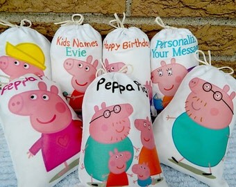 Birthday Favor bags Peppa Pig Favor Bags Great for Gifts and treats available in two size 5"x7" and 6" x 8" Qty 7 per set
