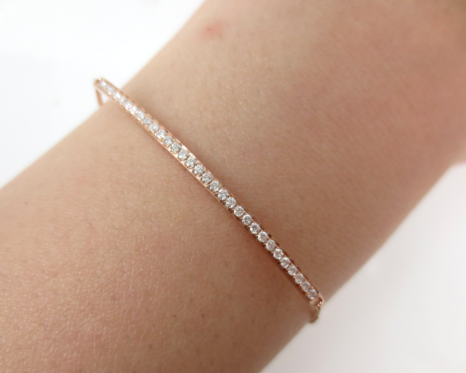 Diamond Pave Bar Charm Bracelet set in 18k Rose Gold.
