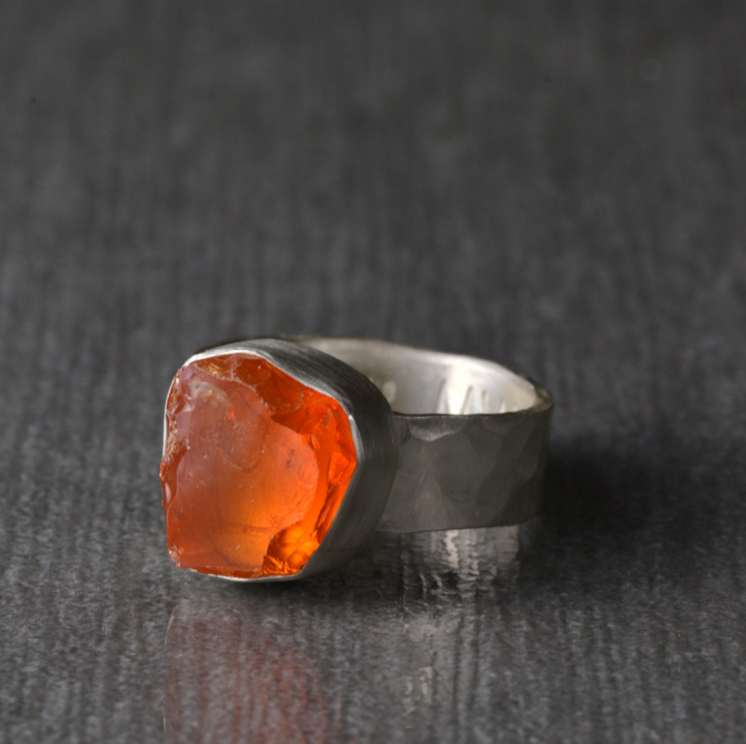 Fire Opal Ring Raw Fire Opal Size 8.5 Rough Gemstone Ring