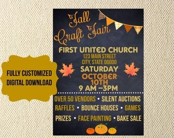 DIGITAL FILES Fall Festival craft fair church school organization Flyer invitation chalkboard carnival trunk or treat vbs charity fundraiser