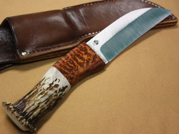 hunting knife: antler and snakewood handle forged stainless