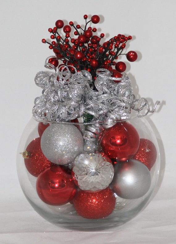 Christmas Centerpiece Red and Silver by GlitterGlassAndSass