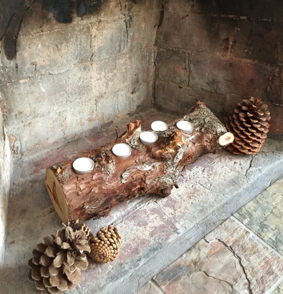 Fireplace Log Candle Holder Reclaimed Tree Branch Rustic