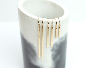 Dainty Earrings 14k Gold Filled, Simple Bar Drop Earrings, Sterling Silver, Rose Gold Fill, Long Dangle LINE Earrings LE120_vn