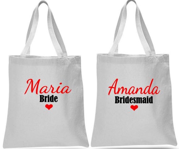 Bridesmaid Gift - Personalized Canvas Tote Bags - Name - Wedding ...